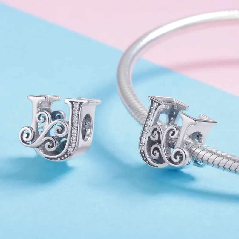 (bilde for)  Pandora Style Glitrende Pavé Flower Letter U Charm - BSC030-U - Vis 4