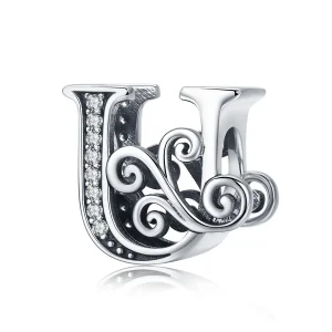 (bilde for)  Pandora Style Glitrende Pavé Flower Letter U Charm - BSC030-U