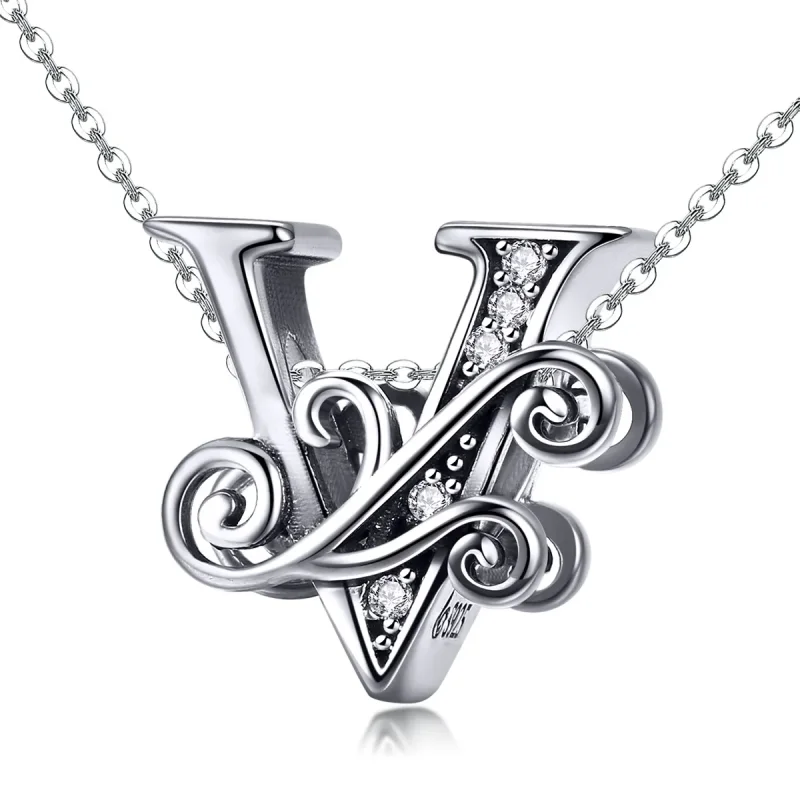 (bilde for)  Pandora Style Glitrende Pavé Flower Letter V Charm - BSC030-V - Vis 2
