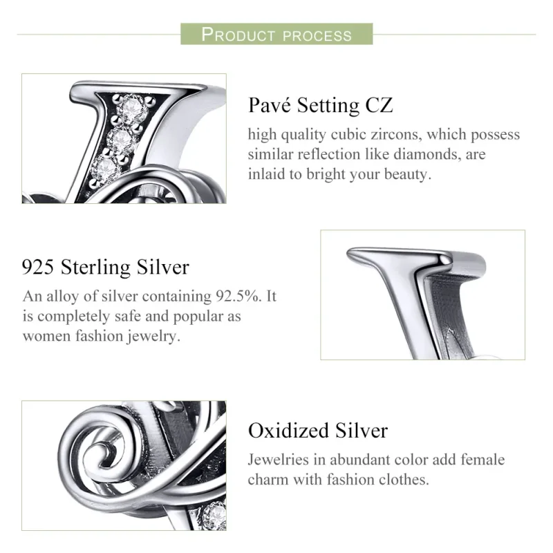 (bilde for)  Pandora Style Glitrende Pavé Flower Letter V Charm - BSC030-V - Vis 6