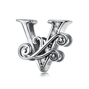 (bilde for)  Pandora Style Glitrende Pavé Flower Letter V Charm - BSC030-V