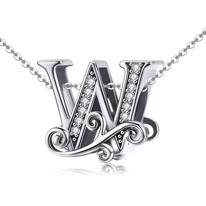 (bilde for)  Pandora Style Glitrende Pavé Flower Letter W Charm - BSC030-W - Vis 2