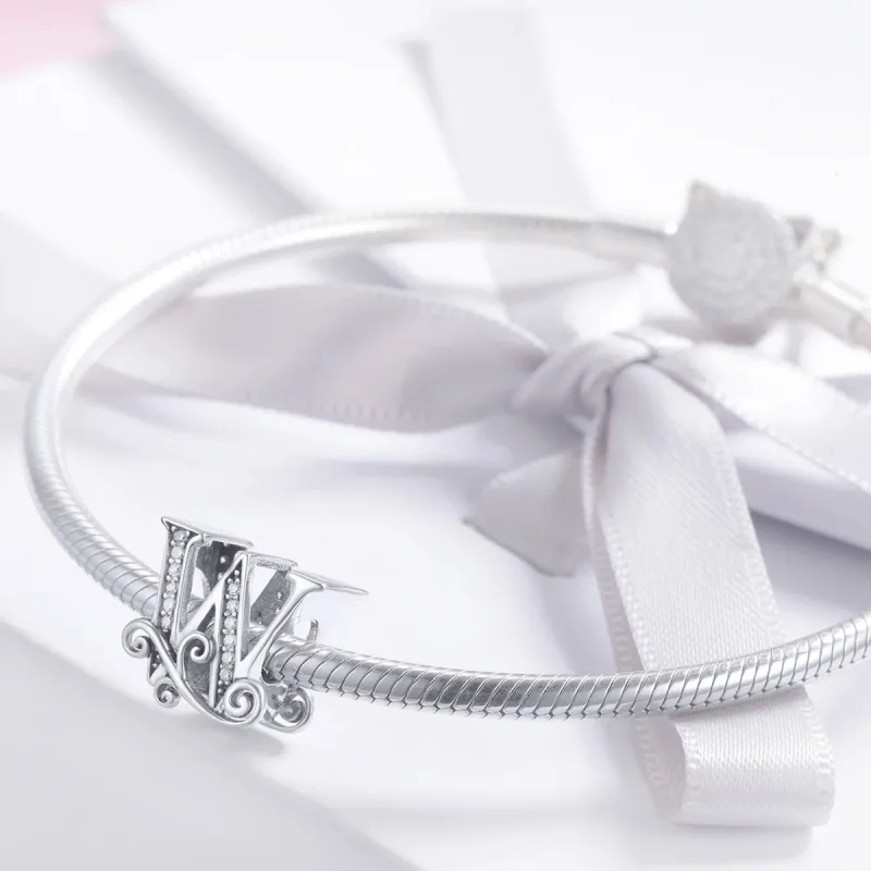 (bilde for)  Pandora Style Glitrende Pavé Flower Letter W Charm - BSC030-W - Vis 3