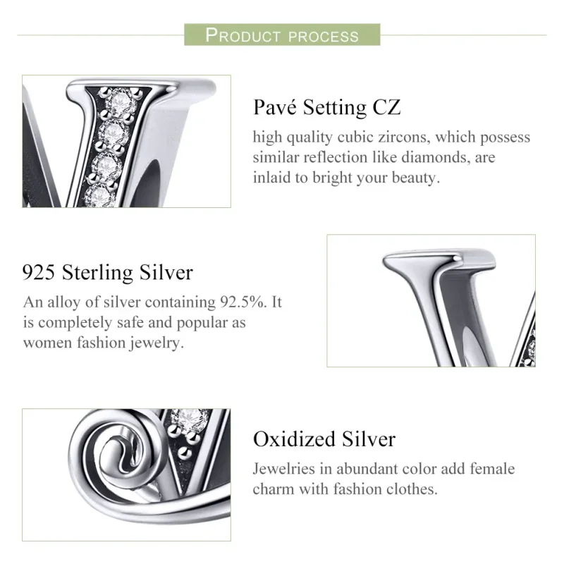 (bilde for)  Pandora Style Glitrende Pavé Flower Letter W Charm - BSC030-W - Vis 6