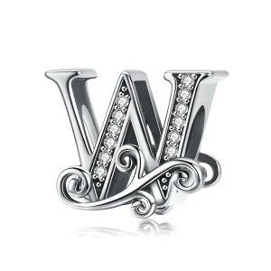 (bilde for)  Pandora Style Glitrende Pavé Flower Letter W Charm - BSC030-W