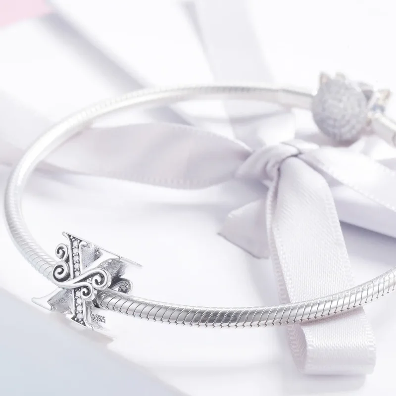 (bilde for)  Pandora Style Glitrende Pavé Flower Letter X Charm - BSC030-X - Vis 3