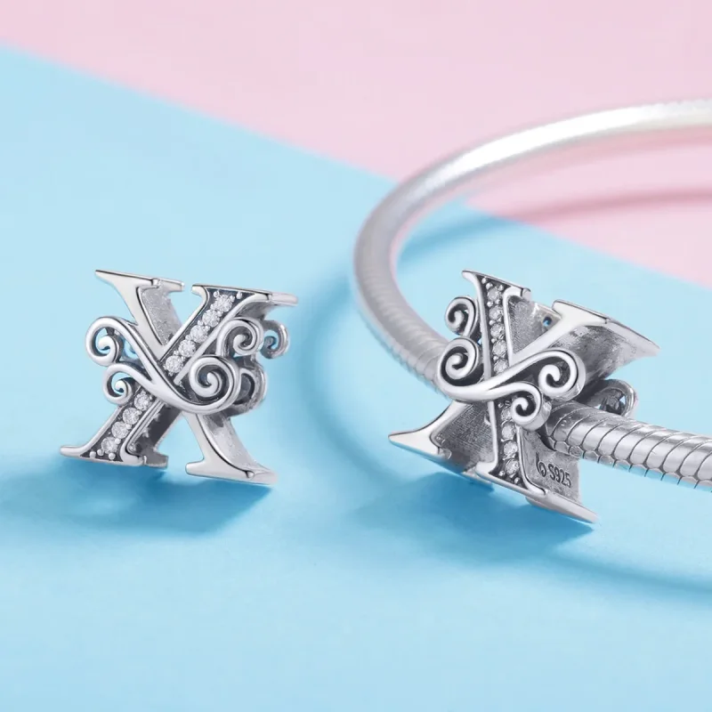 (bilde for)  Pandora Style Glitrende Pavé Flower Letter X Charm - BSC030-X - Vis 4