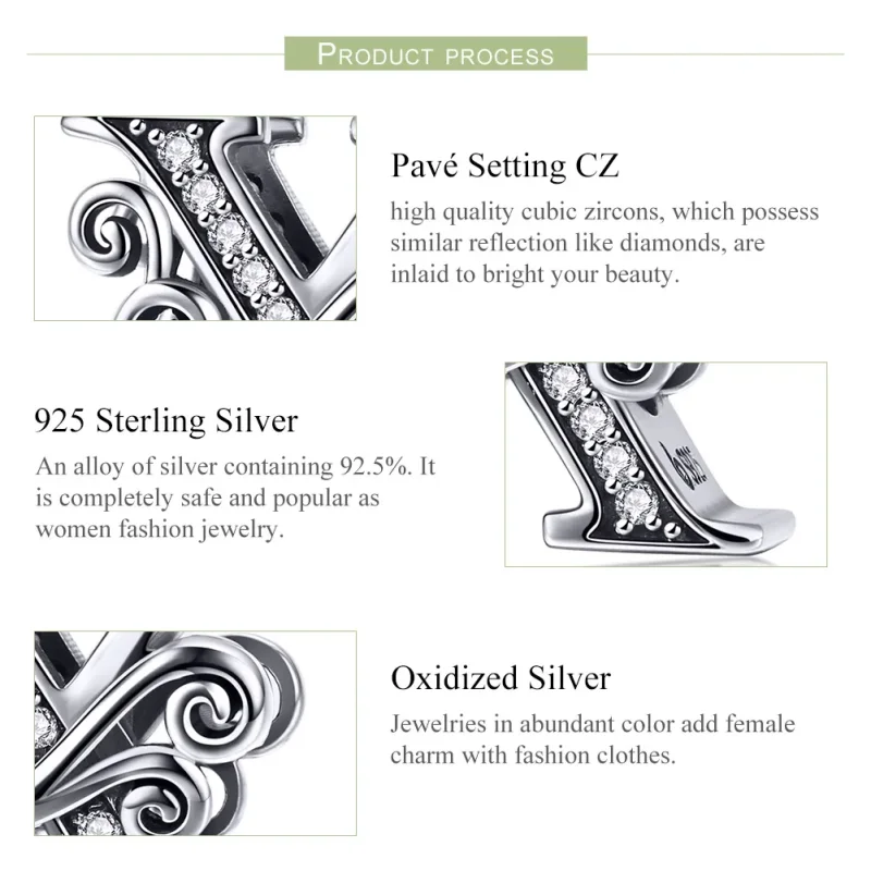 (bilde for)  Pandora Style Glitrende Pavé Flower Letter X Charm - BSC030-X - Vis 6
