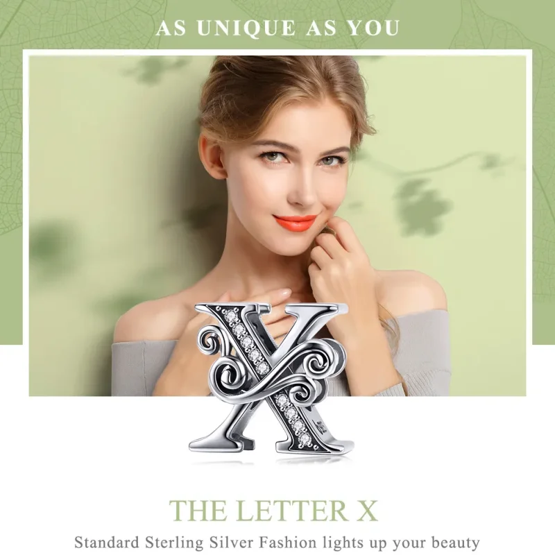 (bilde for)  Pandora Style Glitrende Pavé Flower Letter X Charm - BSC030-X - Vis 7