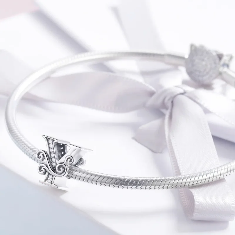 (bilde for)  Pandora Style Glitrende Pavé Flower Letter Y Charm - BSC030-Y - Vis 3