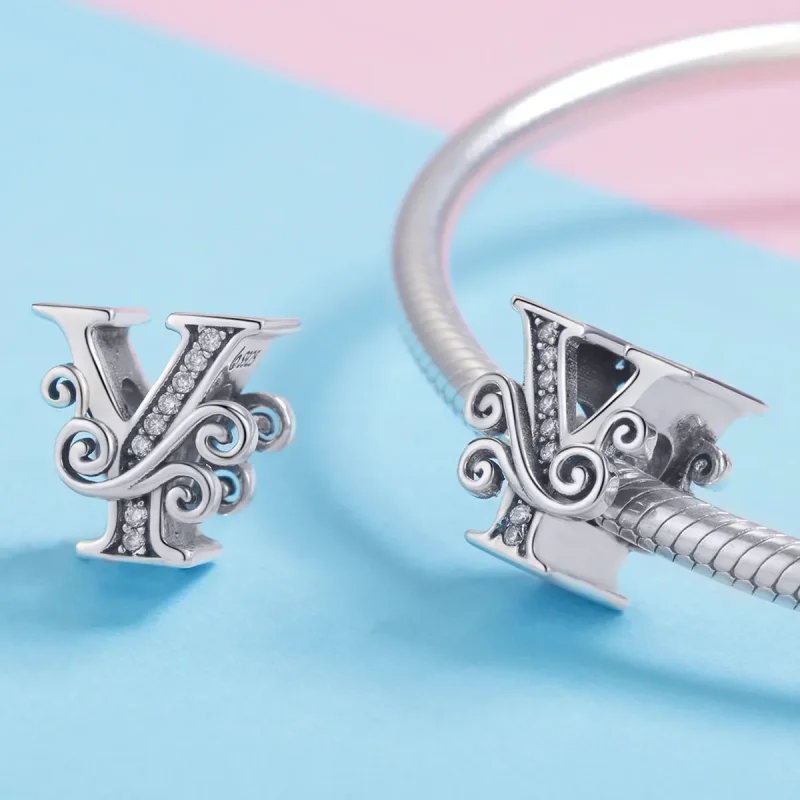 (bilde for)  Pandora Style Glitrende Pavé Flower Letter Y Charm - BSC030-Y - Vis 4