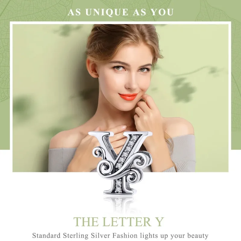 (bilde for)  Pandora Style Glitrende Pavé Flower Letter Y Charm - BSC030-Y - Vis 7