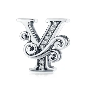 (bilde for)  Pandora Style Glitrende Pavé Flower Letter Y Charm - BSC030-Y