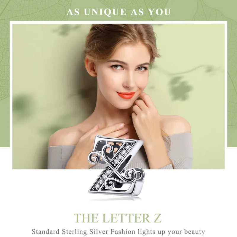 (bilde for)  Pandora Style Glitrende Pavé Flower Letter Z Charm - BSC030-Z - Vis 7