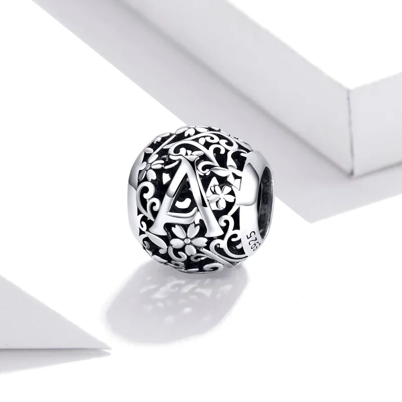 (bilde for)  Pandora Style Openwork Flower Letter A Charm - SCC1444-A - Vis 2