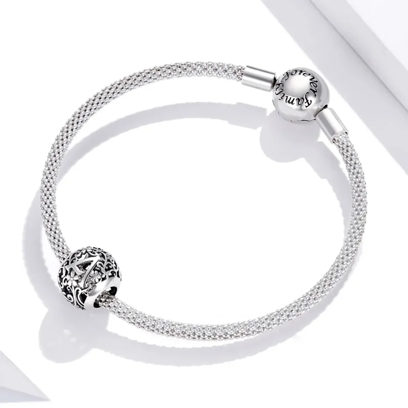 (bilde for)  Pandora Style Openwork Flower Letter A Charm - SCC1444-A - Vis 3