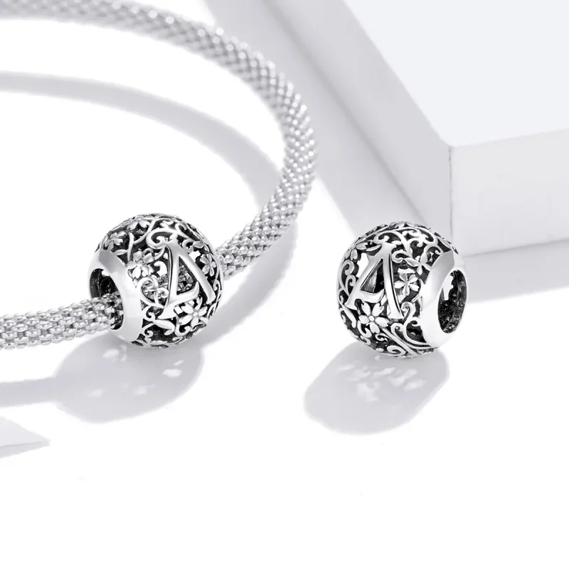 (bilde for)  Pandora Style Openwork Flower Letter A Charm - SCC1444-A - Vis 4