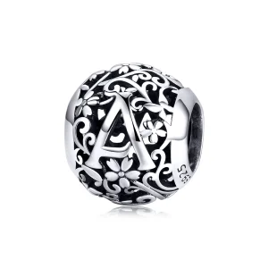 (bilde for)  Pandora Style Openwork Flower Letter A Charm - SCC1444-A