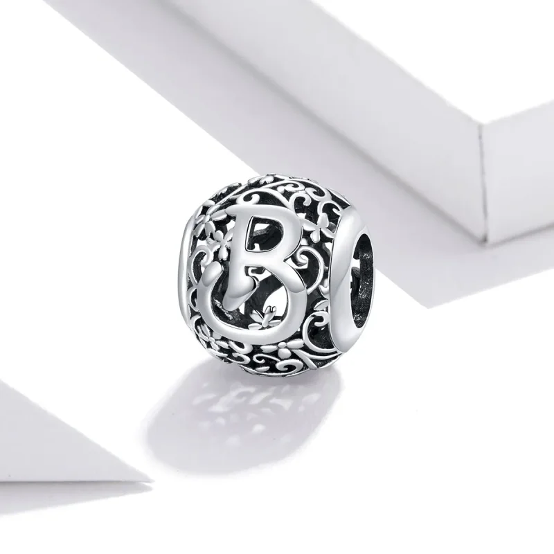 (bilde for)  Pandora Style Openwork Flower Letter B Charm - SCC1444-B - Vis 2