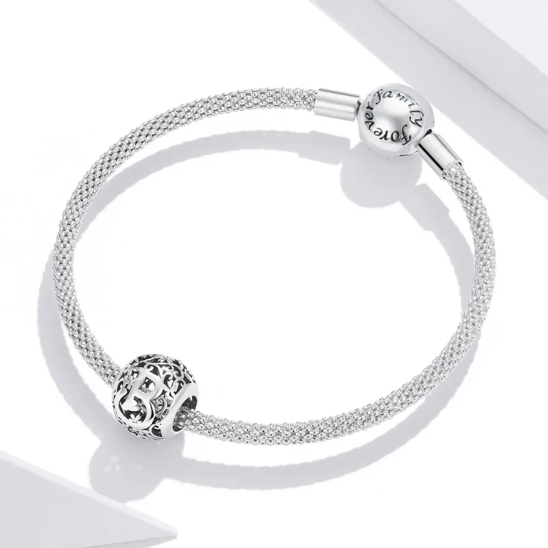 (bilde for)  Pandora Style Openwork Flower Letter B Charm - SCC1444-B - Vis 3
