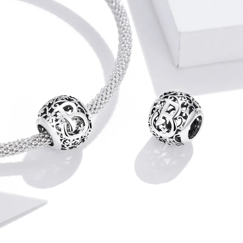 (bilde for)  Pandora Style Openwork Flower Letter B Charm - SCC1444-B - Vis 4
