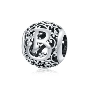 (bilde for)  Pandora Style Openwork Flower Letter B Charm - SCC1444-B