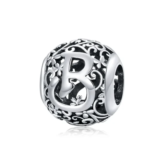 (bilde for)  Pandora Style Openwork Flower Letter B Charm - SCC1444-B