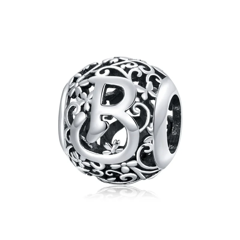 (bilde for)  Pandora Style Openwork Flower Letter B Charm - SCC1444-B