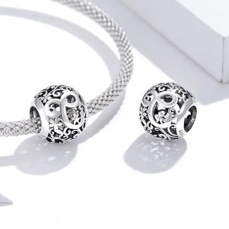 (bilde for)  Pandora Style Openwork Flower Letter C Charm - SCC1444-C - Vis 4