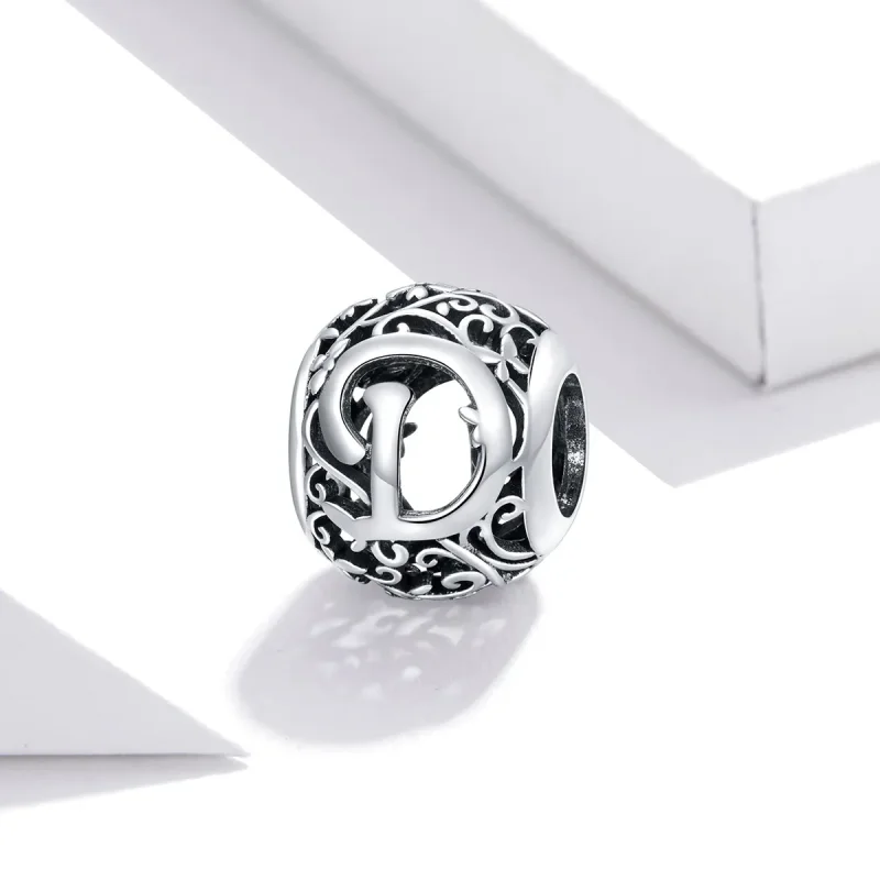 (bilde for)  Pandora Style Openwork Flower Letter D Charm - SCC1444-D - Vis 2
