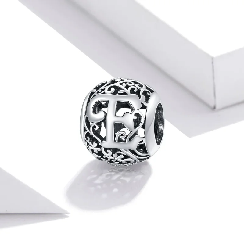 (bilde for)  Pandora Style Openwork Flower Letter E Charm - SCC1444-E - Vis 2