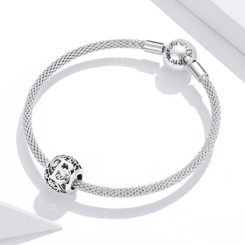 (bilde for)  Pandora Style Openwork Flower Letter E Charm - SCC1444-E - Vis 3