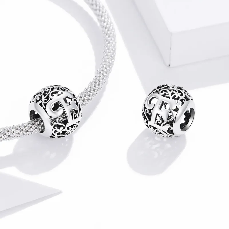 (bilde for)  Pandora Style Openwork Flower Letter E Charm - SCC1444-E - Vis 4