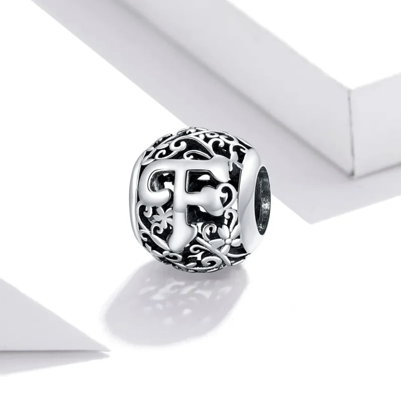 (bilde for)  Pandora Style Openwork Flower Letter F Charm - SCC1444-F - Vis 2