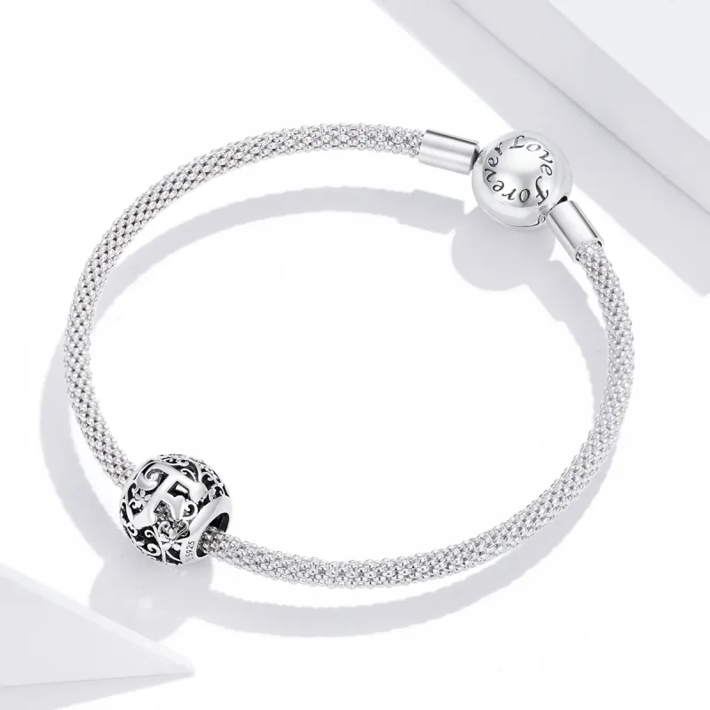 (bilde for)  Pandora Style Openwork Flower Letter F Charm - SCC1444-F - Vis 3
