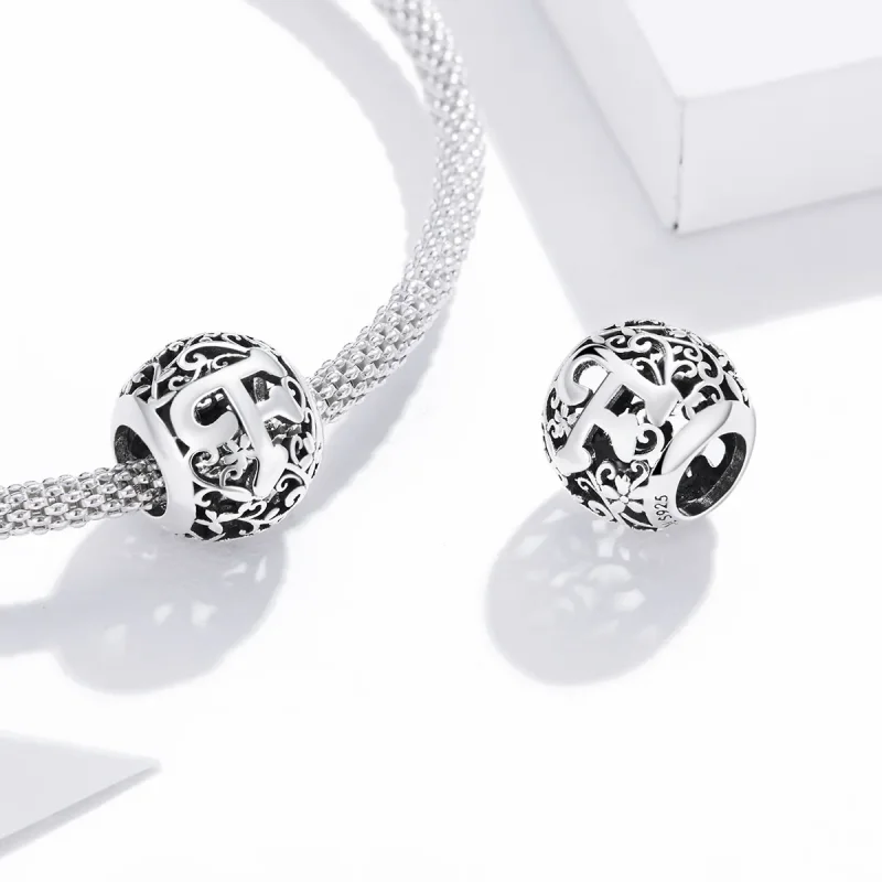 (bilde for)  Pandora Style Openwork Flower Letter F Charm - SCC1444-F - Vis 4