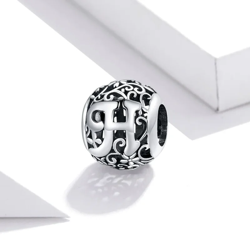 (bilde for)  Pandora Style Openwork Flower Letter H Charm - SCC1444-H - Vis 2