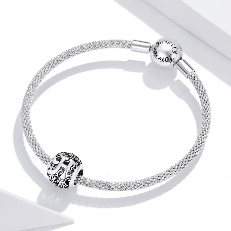 (bilde for)  Pandora Style Openwork Flower Letter H Charm - SCC1444-H - Vis 3