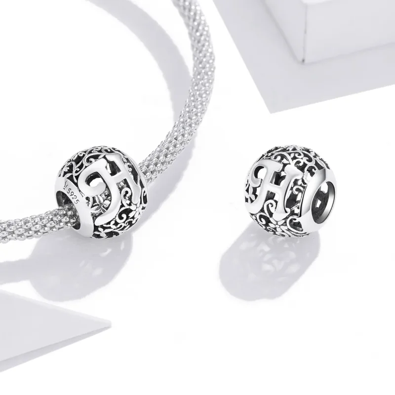 (bilde for)  Pandora Style Openwork Flower Letter H Charm - SCC1444-H - Vis 4