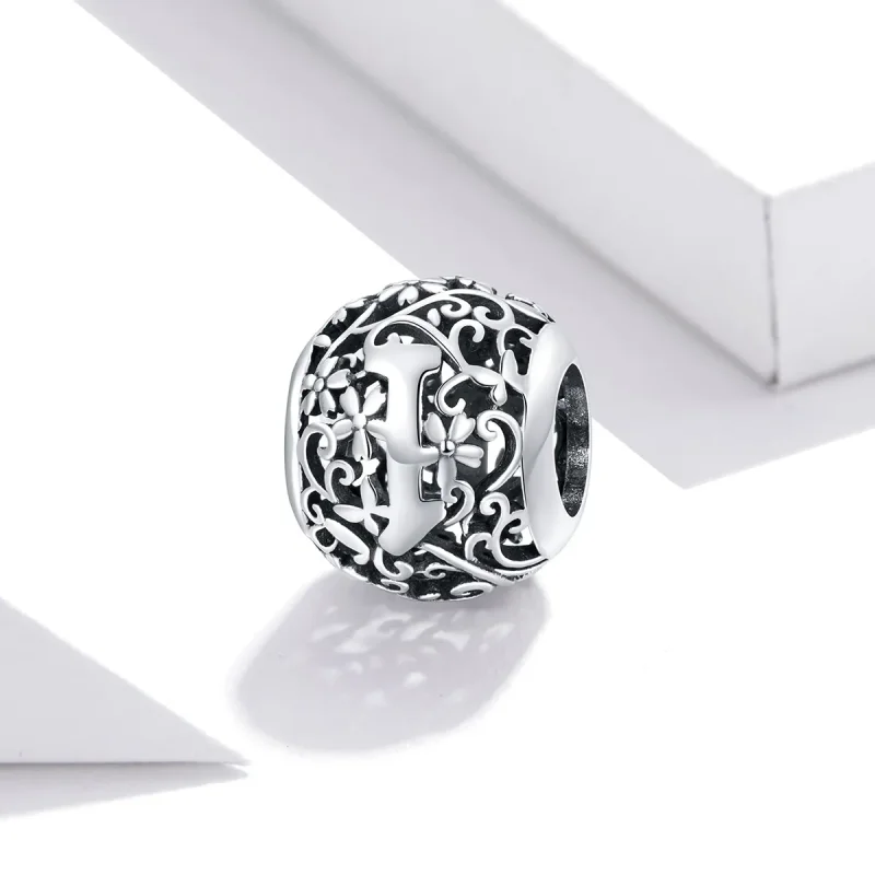 (bilde for) Pandora Style Openwork Flower Letter I Charm - SCC1444-I - Vis 2