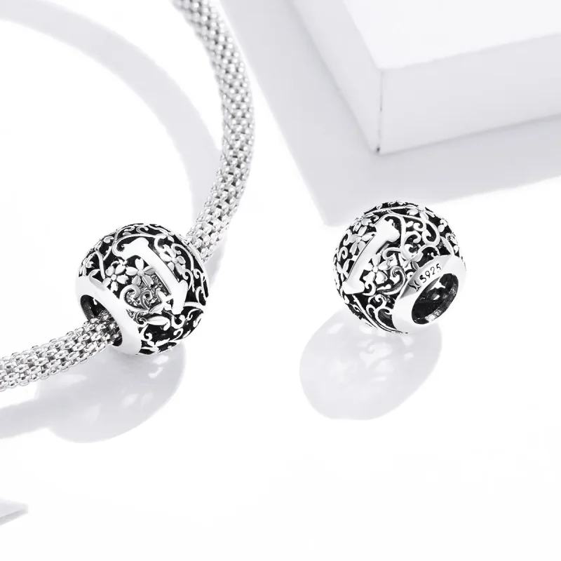 (bilde for) Pandora Style Openwork Flower Letter I Charm - SCC1444-I - Vis 4