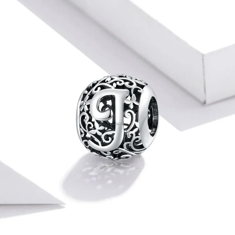 (bilde for)  Pandora Style Openwork Flower Letter J Charm - SCC1444-J - Vis 2