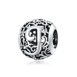 (bilde for)  Pandora Style Openwork Flower Letter J Charm - SCC1444-J