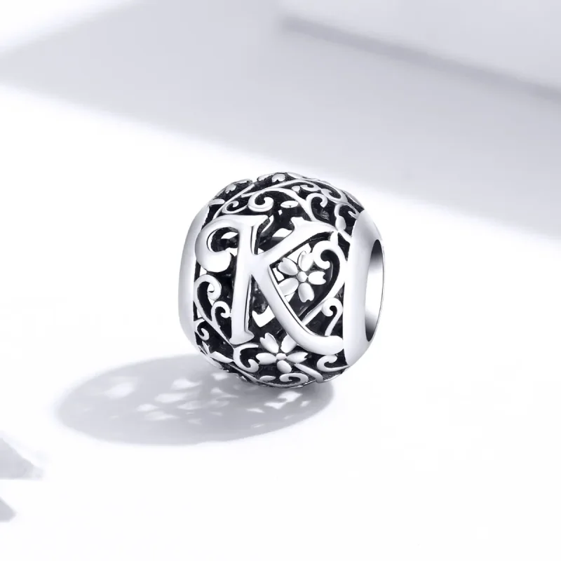 (bilde for)  Pandora Style Openwork Flower Letter K Charm - SCC1444-K - Vis 2