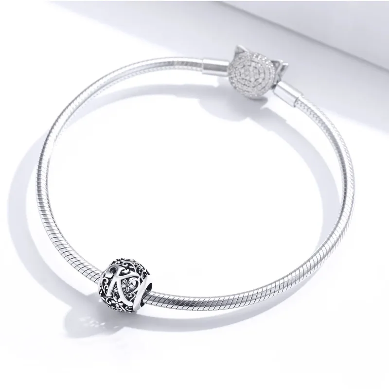 (bilde for)  Pandora Style Openwork Flower Letter K Charm - SCC1444-K - Vis 3