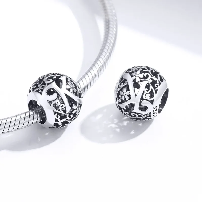 (bilde for)  Pandora Style Openwork Flower Letter K Charm - SCC1444-K - Vis 4