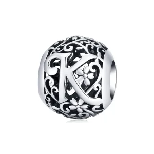 (bilde for)  Pandora Style Openwork Flower Letter K Charm - SCC1444-K