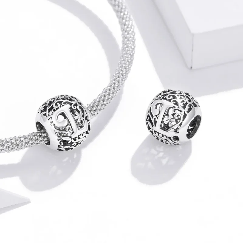 (bilde for)  Pandora Style Openwork Flower Letter L Charm - SCC1444-L - Vis 4