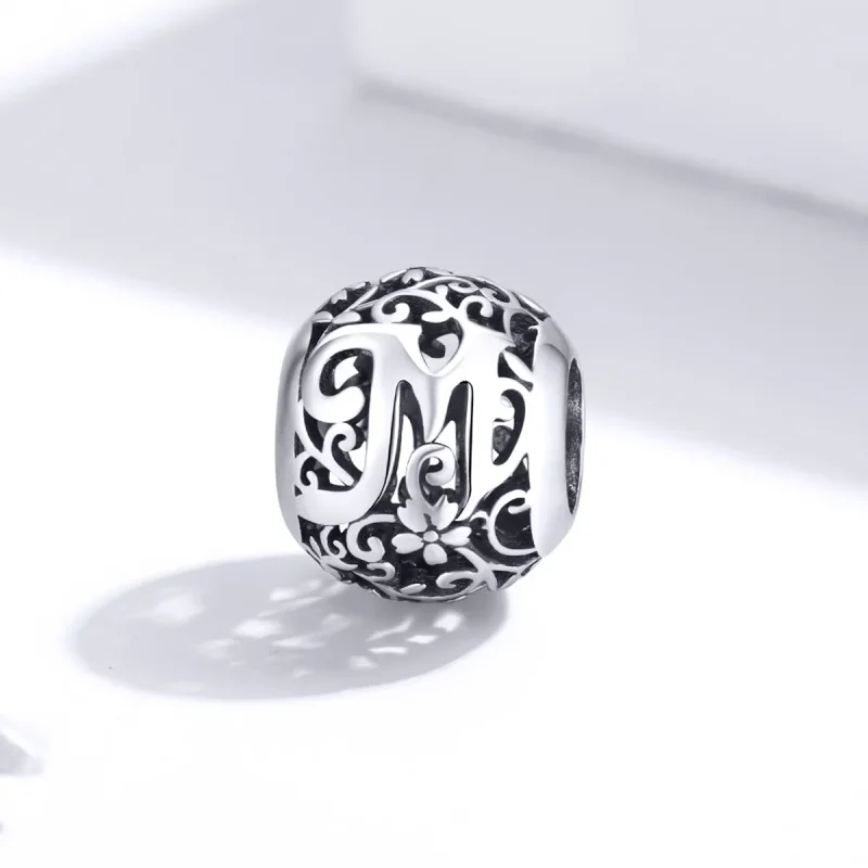 (bilde for)  Pandora Style Openwork Flower Letter M Charm - SCC1444-M - Vis 2
