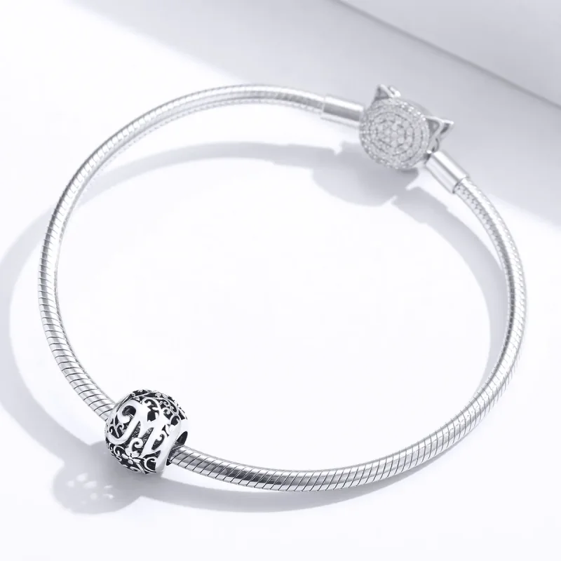 (bilde for)  Pandora Style Openwork Flower Letter M Charm - SCC1444-M - Vis 3